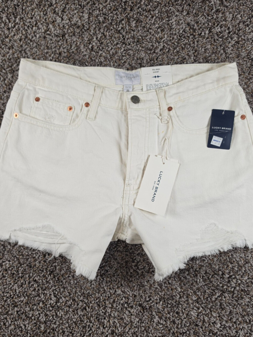 Lucky Brand Womens Sz 10 (30") 90s Midi Cut Off Denim Shorts White NEW